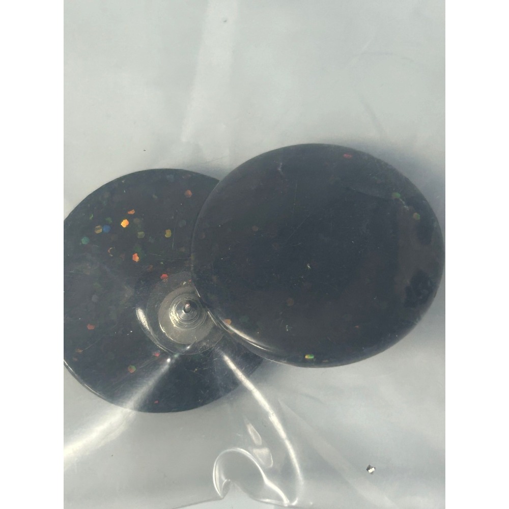 Black Glitter Round Stud Earrings Small Sparkle Rhinestone Post‎ Back